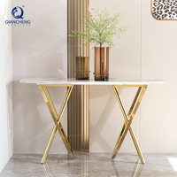 QIANCHENG Table console longue d'entrée en marbre artificiel blanc de style baroque, design italien, acier inoxydable, style moyen-oriental