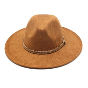 Nouveauté <span class=keywords><strong>2022</strong></span> Printemps-Été Chapeaux Fedora à large bord en polyester, cuir et daim, anti-UV, pour femmes et hommes, style Western, Cowboy, Safari et habillé - Product Image 6