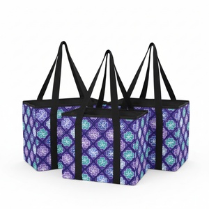 Low Moq Purple Flower Open <b>Foldable</b> Reusable Shopping <b>Bag</b> Grocery <b>Bags</b> Large Storage Bins Basket Trunk Shopping Tote <b>Bag</b> - Product Image 1