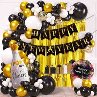 Fournitures de fête et de vacances Noir Or Argent Ballons 2024 Nouvel An Fête Ballon Guirlande Nouvel An Ballon Guirlande Arc Kit