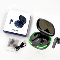 2025 Audifonos TWS Premium de alta calidad Pro60 Auriculares inalámbricos para juegos en la oreja Indicador de batería LED Auriculares de bajo precio