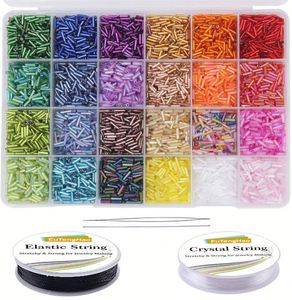 กล่องลูกปัดแก้ว 24 สี ชุดใหญ่ 9600 ชิ้น ขนาด 2*6.5 มม. ลูกปัดแก้วเม็ดเล็ก DIY สำหรับทำของเล่น - Product Image 1