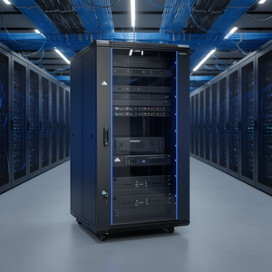 Gabinete de red 22U con puerta de vidrio templado, rack de servidor de montaje en pared para equipos informáticos y dispositivos de audio y video, carga máxima de 300 lb. - Product Image 2