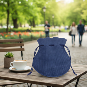 Simpatico Sacco a Forma di Anfibia 130x150 in Corduroy Blu con Fodera in Cotone e Sistema di Trasporto a Corda per Uso Quotidiano, Esterno e Regalo - Product Image 3