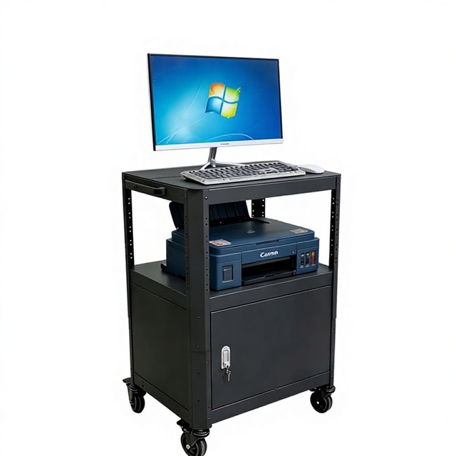 HP-98 Steel Commercial Computer Room Mobile Workstation Trolley with Lockable Multi-layer Storage Cabinet