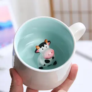 动物惊喜3D咖啡杯可爱卡通动物陶瓷杯婴儿动物最佳办公杯 & 生日礼物8盎司熊猫