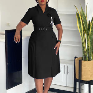 D584 per il Commercio Estero, Abito Estivo da Donna Antistatico, Nuovo Stile Elegante con Scollo a V, Tinta Unita, Taglie Grandi, Plissettato, Vita Alta, Linea A - Product Image 2