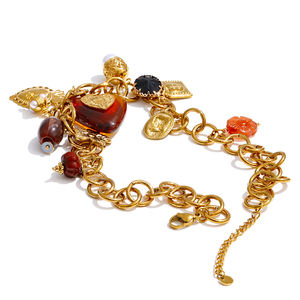 قلادة XY 1989 الأنيقة من الراتنج الأكريليك على شكل قلب مع لؤلؤ صناعي، قلادة ضخمة من الفولاذ المقاوم للصدأ مطلية بالذهب - Product Image 6