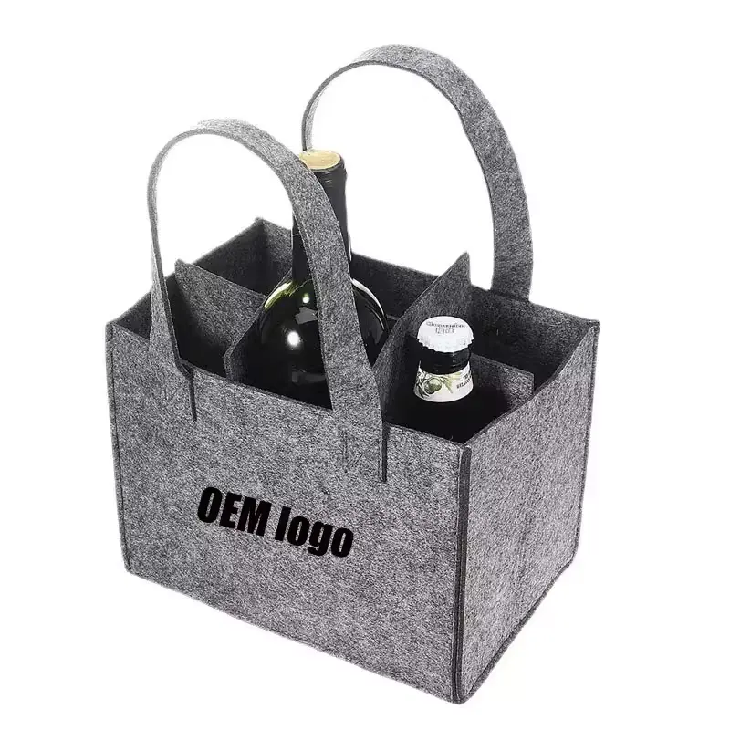 Customized felt promotion gift bag Organiser 4 6 9 bottles wine handle bag with OEM logo