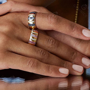 Gemnel Tarot Baguette Kim Cương Nhẫn Trong 925 Bạc Huyền Bí Ban Nhạc Với Vòng Baguette Kim Cương Từ Tarot Bộ Sưu Tập Vòng - Product Image 5