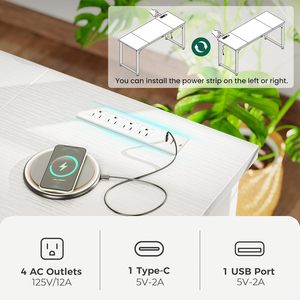 63x24 polegadas mesa de escritório com tomada e USB-C, mais profundo e mais grosso <span class=keywords><strong>desktop</strong></span>, tubo de metal resistente, mesa do computador, branco - Product Image 3