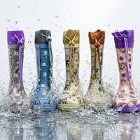 Bottes de pluie en caoutchouc naturel pour filles, motif vache mignon, col à cordon, imperméables, antidérapantes, bottes Wellington pour enfants, support OEM ODM