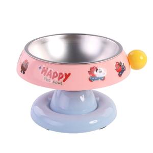 Bol pour animaux de compagnie en acier inoxydable, design chat mignon, antidérapant, protection du cou, surélevé, pour nourriture et eau, pour chiens et chats - Vente chaude - Product Image 1