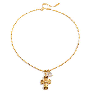 Collier croix en acier inoxydable plaqué or 18 carats avec pendentif en cristal pour femmes, bijoux à la mode, cadeau - Product Image 5