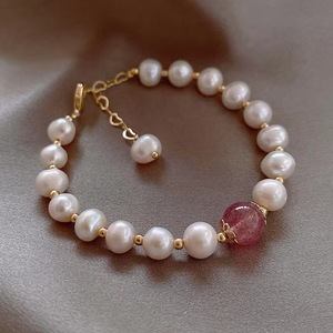 Braccialetti di Moda Coreana <span class=keywords><strong>in</strong></span> Cristallo <span class=keywords><strong>Rosa</strong></span>, Pietra Naturale e Perla Barocca, <span class=keywords><strong>Bracciale</strong></span> <span class=keywords><strong>in</strong></span> Cristallo di <span class=keywords><strong>Quarzo</strong></span> Fragola per Donne - Product Image 4