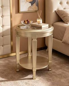 Table d'appoint ronde en verre couleur or champagne avec étagère inférieure pour salon - Product Image 6