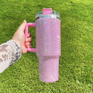Vaso Térmico de 40oz con Aislamiento al Vacío, con Cristales de Diamante y Pedrería, para Agua, Café, Viajes, con Asa y Pajita - Product Image 5
