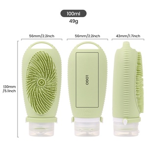 2-en-1 100ml Bouteille rechargeable en silicone pour voyage Bouteille de shampoing vide en silicone Bouteilles de gel douche de voyage avec brosse de nettoyage - Product Image 6