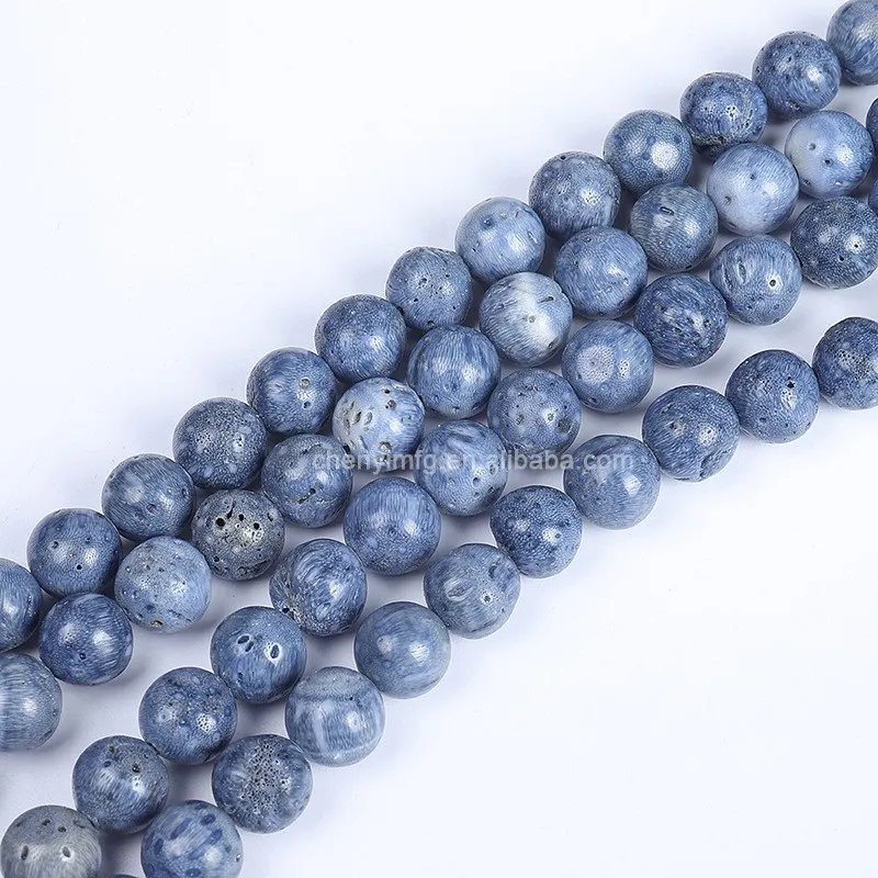 Grosir manik-manik kristal halus batu permata bulat longgar biru karang manik-manik bulat untuk membuat perhiasan