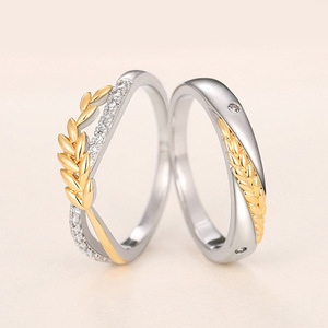 Anelli di Coppia Bicolore a Forma di Spiga di Grano, Eleganti Gioielli di Moda per Matrimonio - Product Image 3