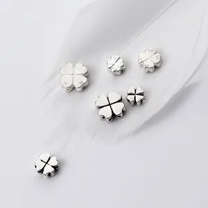 S925 sterling silver Four leaf flowers separated by beads for diy jewelry necklace bracelet making ornament accessories
