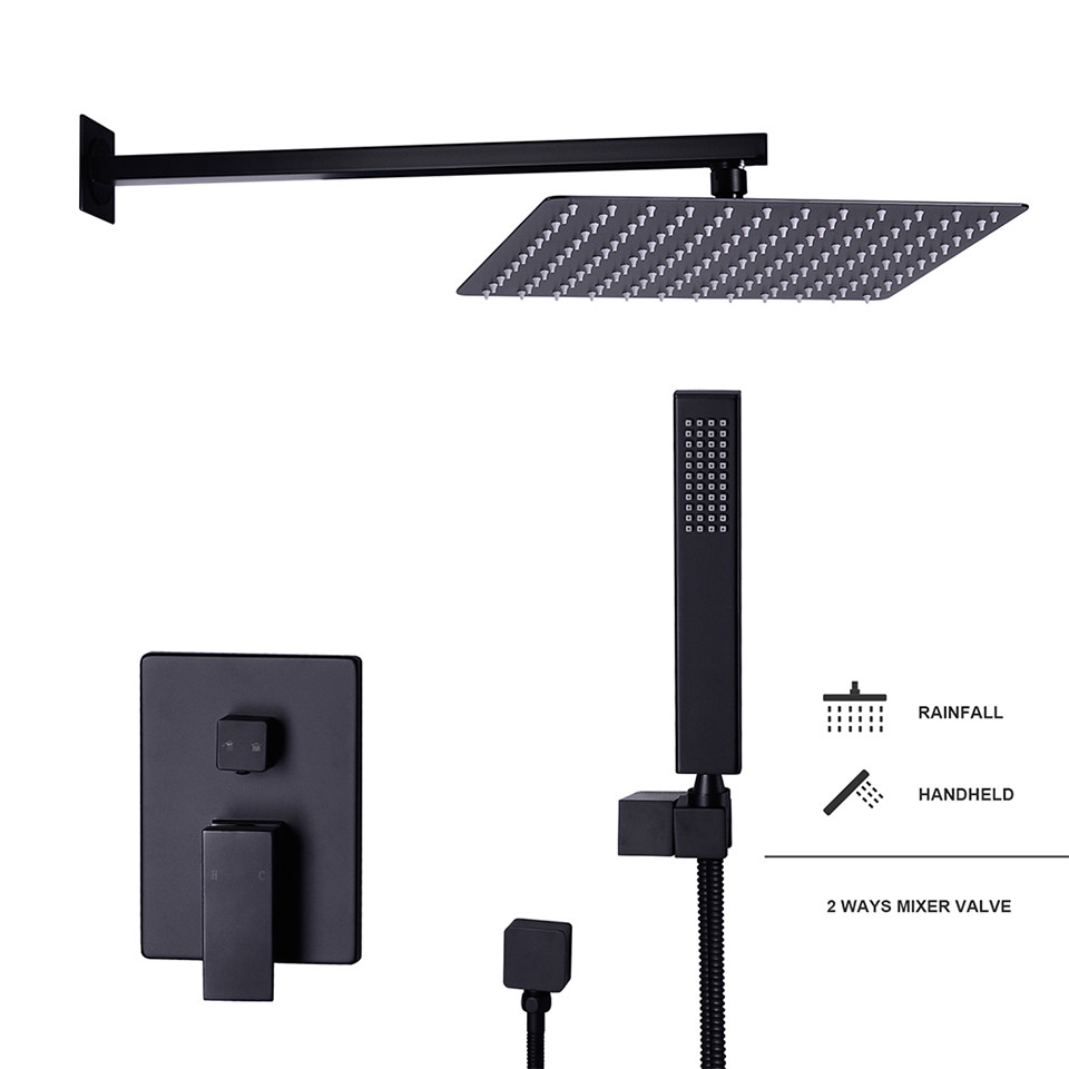 Матовый черный квадратный набор для ванной комнаты, настенный смеситель, дождевая Душевая система