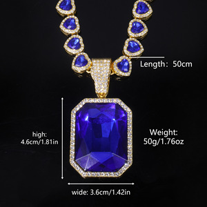 Collana Classica da Uomo con Strass, Catena Cubana Colorata con Grande Ciondolo a Gemma per Feste, per Bambini - Product Image 2