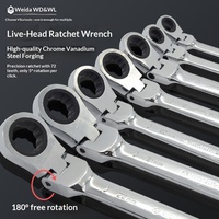WEIDA Kunci Pas Ratchet Kepala Fleksibel Metrik 180 Derajat Profesional, Baja 40Cr Poles Cermin 72-Gigi 8mm