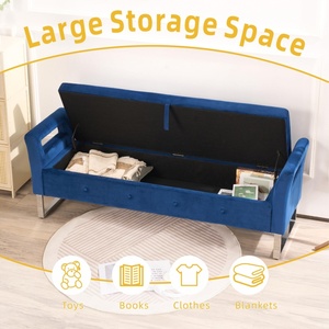 Banc de rangement moderne et durable en velours avec accoudoirs pour chambre à coucher, tabouret et pouf pour la maison - Product Image 5