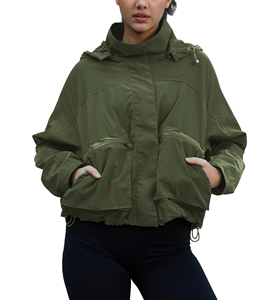 <b>Women</b> Running Crop Windbreaker Zip-up <b>Jacket</b> Custom Print Logo Polyester Cropped Coats Best Selling <b>Women</b> Cropped Windbreaker - Product Image 1
