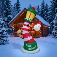 Décoration de Noël gonflable en forme de lampadaire avec Père Noël et rennes grimpant sur un poteau lumineux pour jardin, modèle de décoration de vacances lumineuse