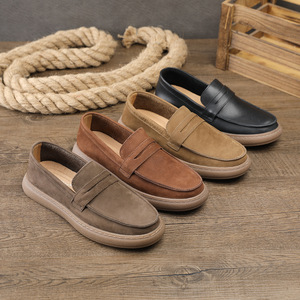 Mocassins pour hommes en faux daim, bout rond, à enfiler, semelle extérieure en caoutchouc amortie, toutes saisons, chaussures robustes - Product Image 1