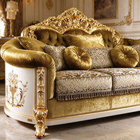 Canapé de salon de luxe baroque, ensemble de canapés avec cadre sculpté doré, rembourré, pour un aménagement classique de la maison