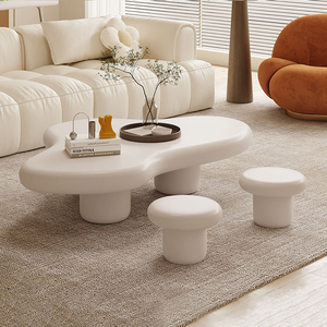 Table basse décorative en bois massif de style européen moderne de haute qualité, en forme de nuage blanc, amovible, faite à la main, pour salon - Product Image 6