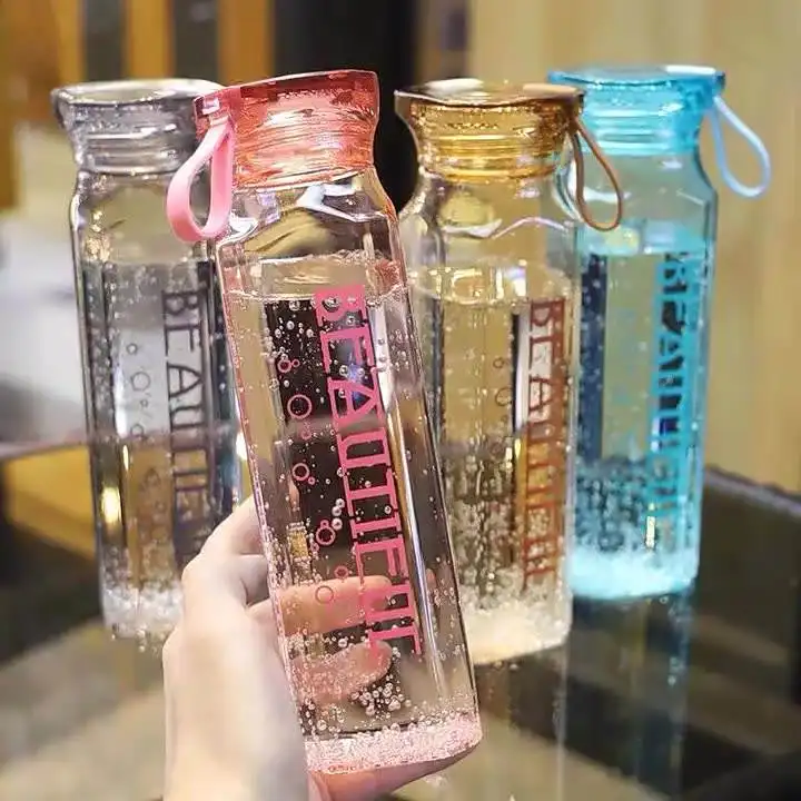 Aangepaste 500 Ml Creatieve Kristallen Waterfles Glas Drinkwater Beker Handig Kid Fles Terug Naar School Glazen Flessen