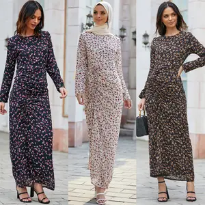 Offre Spéciale arabe Élégant femmes floral abaya impression maxi robe casual musulman islamique vêtements pour filles