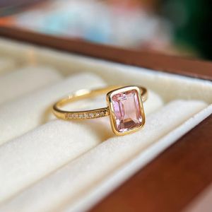 Anillos de Turmalina Rosa con Engaste de Oro de 18K Xinfly para Mujeres, Bodas - Product Image 2