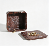 Boîte à bijoux carrée en marbre rouge naturel, polie à la main, élégante, pour la maison, la chambre, l'hôtel, organisateur de table, collection