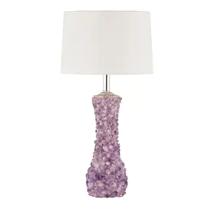 Modern purple crystal stone and white cloth lampshade illumination table lamp