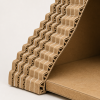 Maison pour chat en carton ondulé, type grotte de montagne enneigée, avec deux pics, fenêtre en forme de patte et boule suspendue