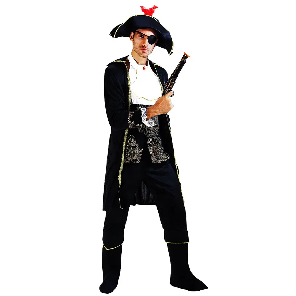 Cool Adult Male Pirate Costume Fancy Dress Funny Halloween Cosplay Wear Men Black Costumes