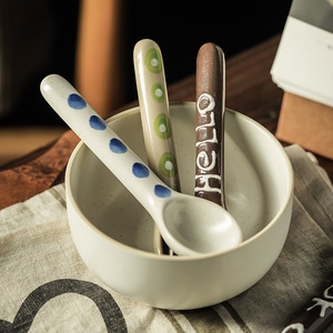 El-boyalı seramik kaşık renkli çay/tatlı kaşık mutfak için, masa ayarı hediye Vintage uzun saplı tatlı kaşık - Product Image 3