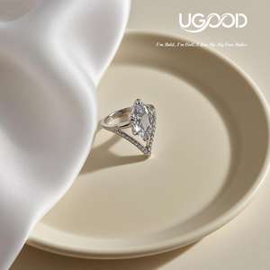 แหวนอัลลอยด์ประดับพลอยทรงมาร์คีส์ ดีไซน์เรขาคณิต ชุบทอง 18K สำหรับผู้หญิง สวมใส่ได้ในโอกาสสบายๆ - Product Image 5