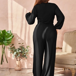 Autumn Winter 2-Piece <b>Set</b> for Women Comfortable Slimming <b>Knitting</b> Sports Top Shorts Solid Color Loose Casual Style Size 3XL - Product Image 5
