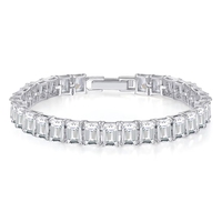 Bracelet unisexe classique en acier à maillons carrés, tendance, avec zircone cubique, en cuivre plaqué rhodium, style tennis, pour femmes et hommes