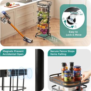 <span class=keywords><strong>Carrito</strong></span> de Almacenamiento de Frutas y Verduras de Metal Moderno de 5 Niveles con Cesta Giratoria de una Pieza, Organizador de Despensa, Estante, Soporte de Piso - Product Image 5