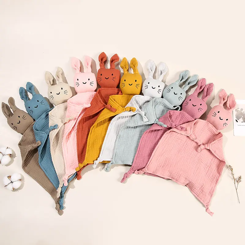 Hot Sale Double Layer Animal Organic Cotton Soft Toy Muslin Blanket Baby Rabbit Bunny Lovey Baby Comforter Blanket
