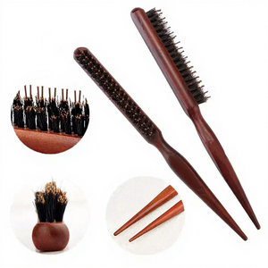 Cepillo de masaje para el cabello con logotipo personalizado, peine de cerdas naturales, peine voluminizador, mango de madera, cepillo de 3 filas, peine antiestático para peluquería y masaje del cuero cabelludo - Product Image 1