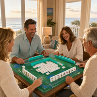 Jello Green Vacation Mahjong - Tuiles de Mahjong Île Tropicale avec motifs Coquille de Torche et Fleurs, Jeu de Mahjong en Acrylique pour la Maison