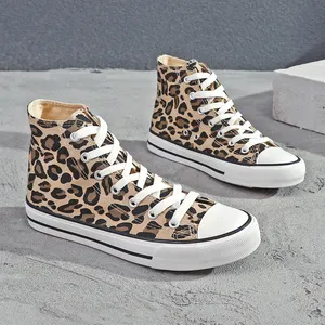 Zapatos vulcanizados de lona a la moda para mujer, zapatos de lona con estampado de leopardo personalizados
